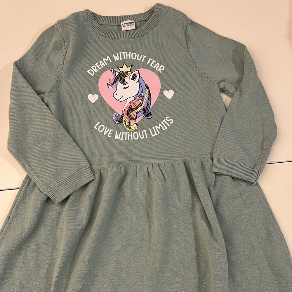 Green Unicorn Graphic Dress